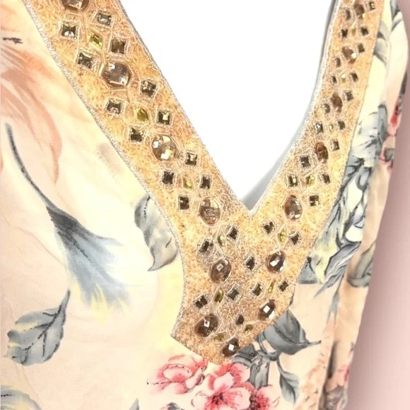 Studio Y Beaded Floral Blouse Medium Sheer Boho Top - Picture 4 of 9